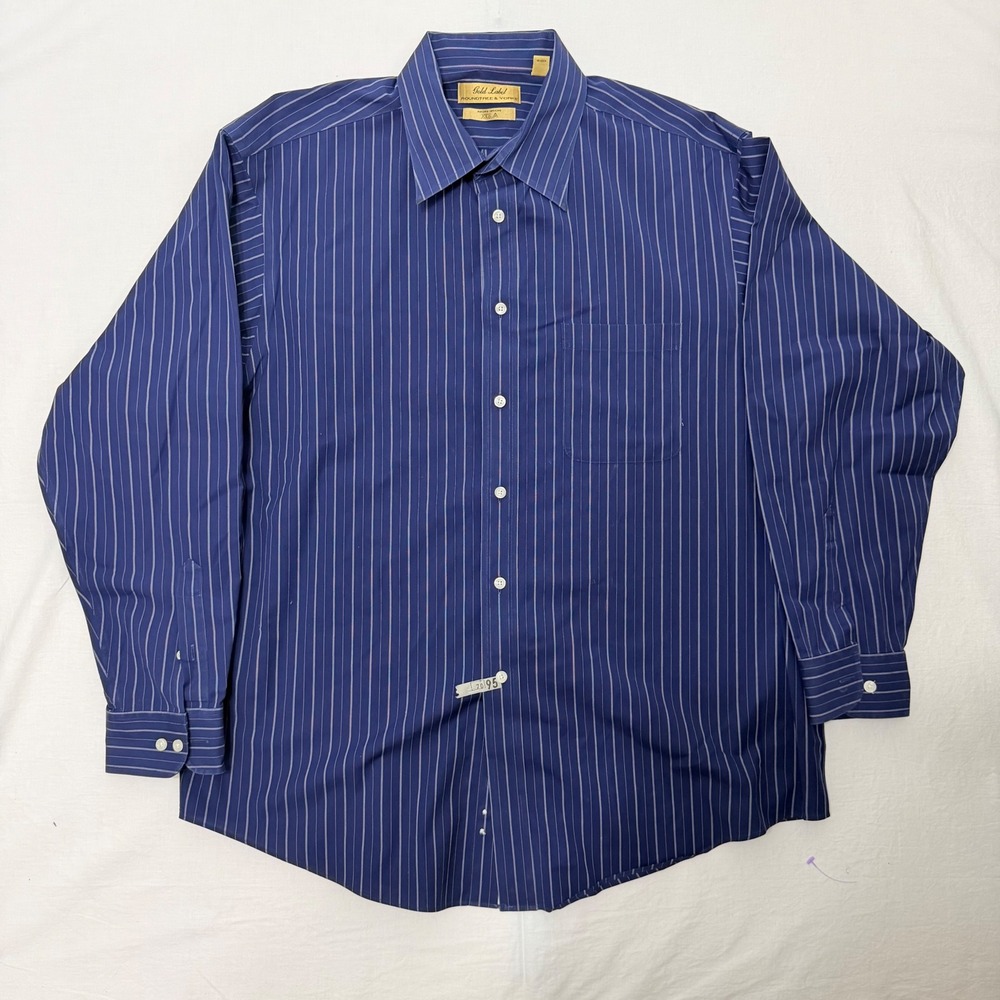 Roundtree & Yorke Gold Label Dress Shirt Mens XL Blue Stripe Non Iron XXLA